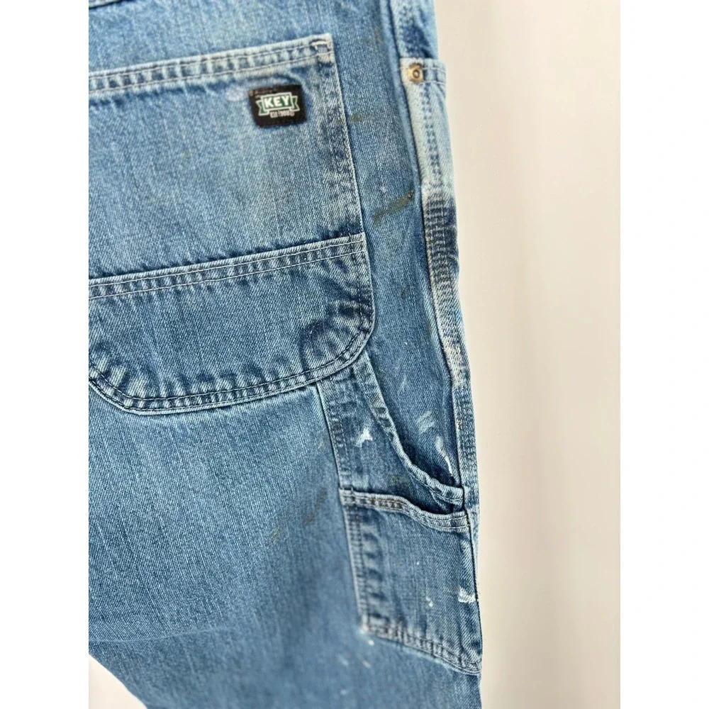 Key Industries Y2K Carpenter Jeans Mens 36x32 Workwear Faded Blue Heavy Denim